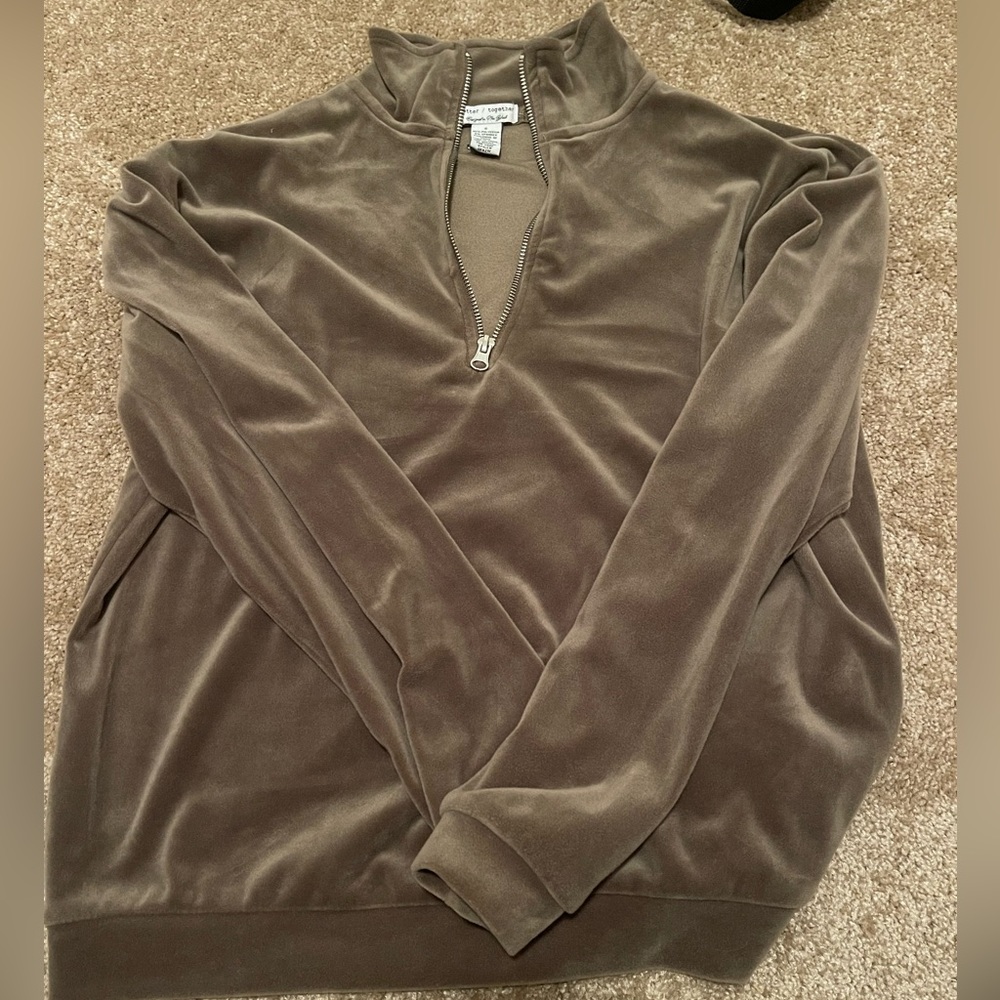 Women’s velour long sleeve olive green/ light brown color top
